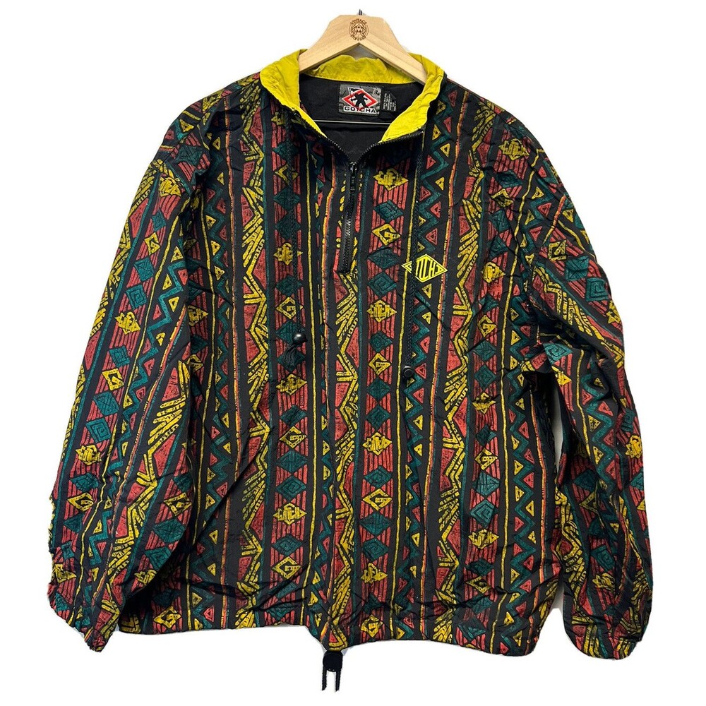 Vintage Men’s GOTCHA Surf Jacket Windbreaker 1/4 Zip Large RARE 90s Geometric
